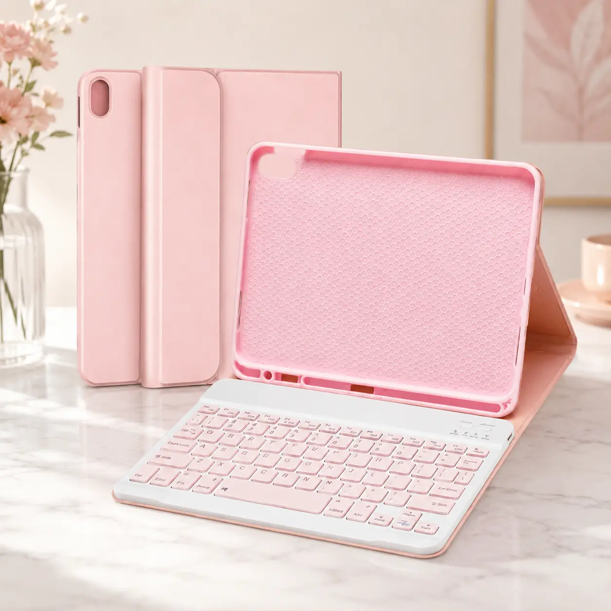 iPad 11/10th Gen Keyboard Case – Detachable Bluetooth Keyboard, Pencil Holder, Square Keycaps, Pink, Compatible with iPad A16 11" 2025 & iPad 10.9" 2022, Tablet Not Included