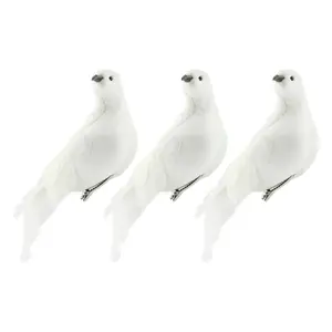 Large White Doves, 3pc Set; 8in Long Artificial Doves Figures, Christmas and Wedding Decorations/Large Ornaments