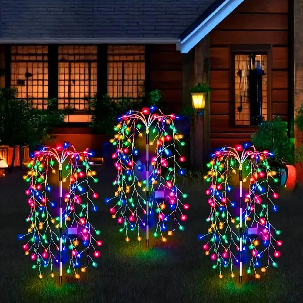 Solar Firecracker Design Light, 120/200 LED Colorful Fireworks Outdoor Decorative Light for Garden, Trail, Party, Picnic, Party Lighting Decoration, Outdoor Light String, Outdoor Lights Lamps