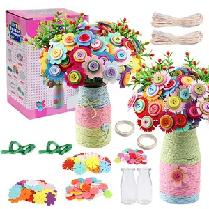 DIY Button Flower Bouquet Craft Kit for Kids, Fun Handmade Art Toy for Girls Aged 4-12, Perfect Birthday and Mother's Day Gifts