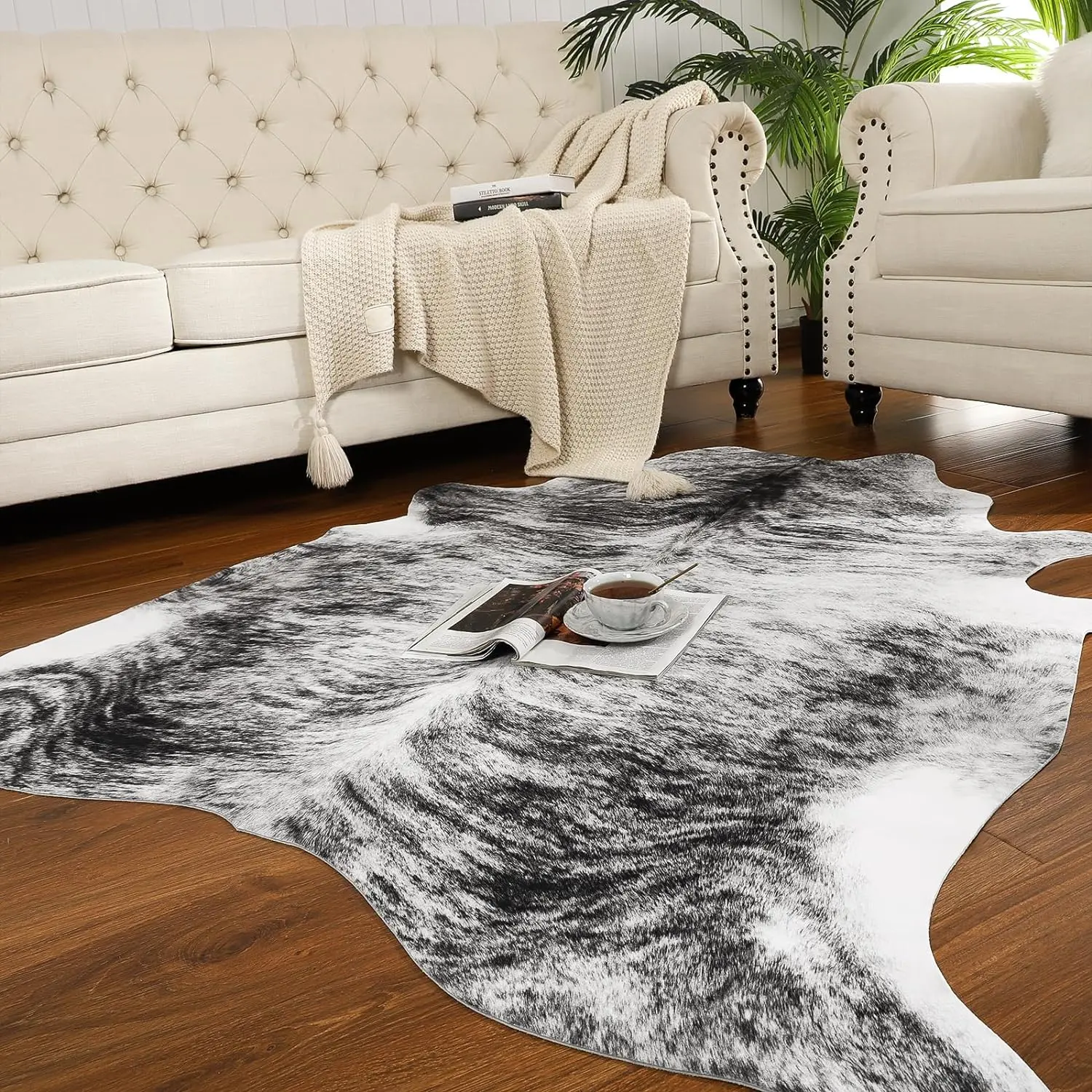 RUNIA Luxury Faux Cowhide Decorative Rug - Durable Non-Slip Indoor Area Rug for Bedroom, Home Office, Decorative Rugs, Durable Area Rugs