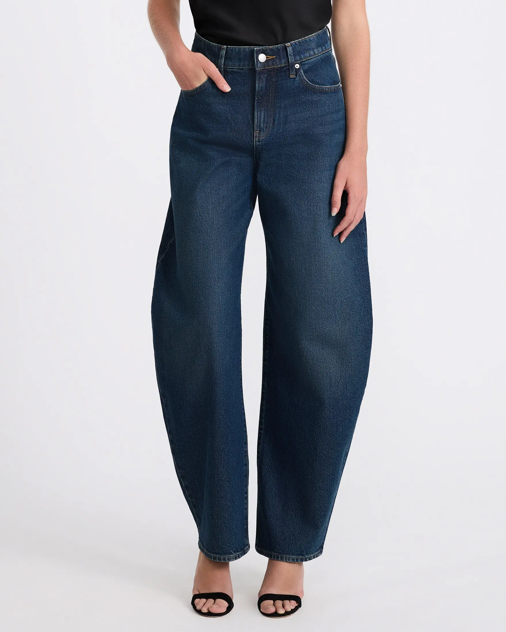 Express High Waisted Barrel Dark Wash Jeans