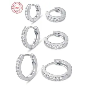 925 Sterling Silver Fashionable Rhinestone Decor Hoop Earrings, Elegant Jewelry for Women & Girls, Trendy All-match & Exquisite Jewelry for Birthday Gift