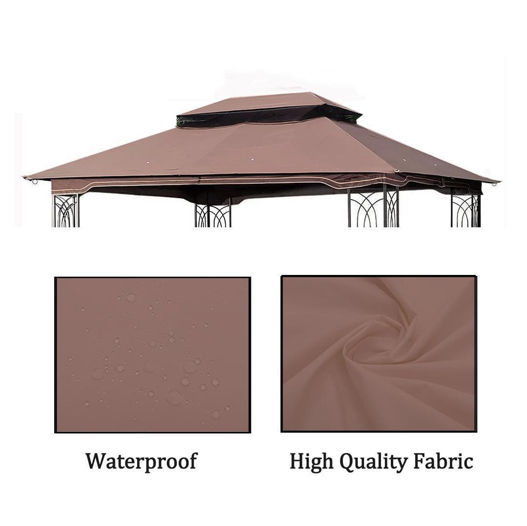 SAVEYOUR Brown Double Roof Gazebo Canopy Top Replacement 13x10FT Durable Polyester UV Protection Water-Repellent Patio Shade Fabric