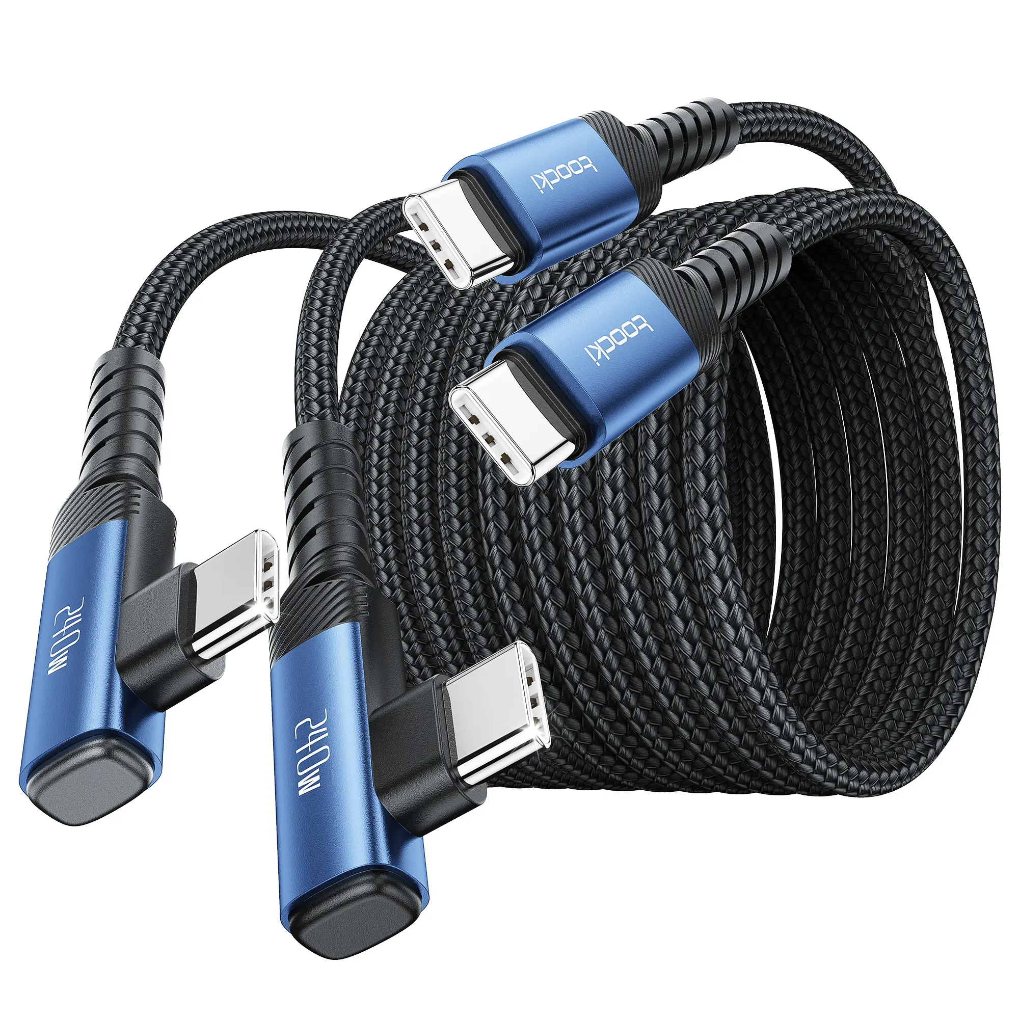 Toocki [6.6ft/10ft 2pcs] 240 Max USB-C to USB-C Fast Charging Data Cable Elbow Design for Gaming and Entertainment, Does Not Obstruct Hands, Suitable for Mobile Phones, Laptops, and Other Devices with Type-C Interface Type C Portable Protection