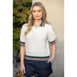 Floral Eyelet Collared Top White