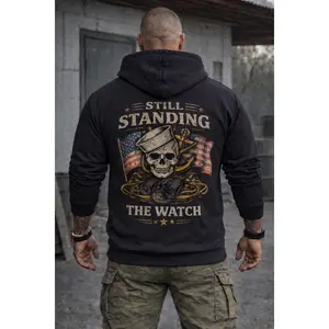 Still Standing the Watch Hoodie – Navy Veteran Skull Anchor Hoodie – USN Military Hoodie