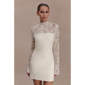 Aurelie Long Sleeve Lace Mini Dress - Ivory