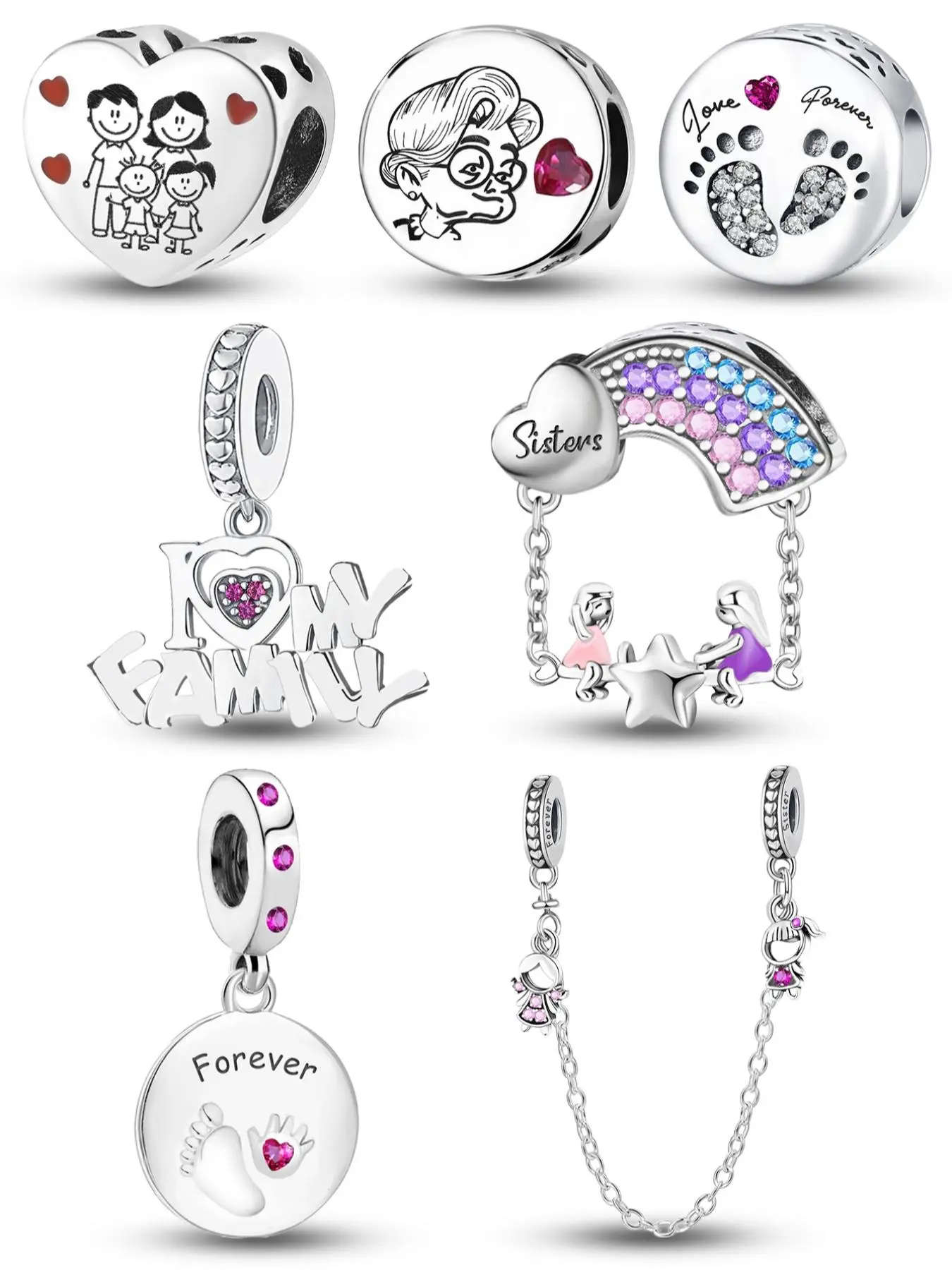 Plated Family Charm, Fashionable Emotion Collection Family Friendship Beads Charm Pendant Ball Suitable for Bracelets Making