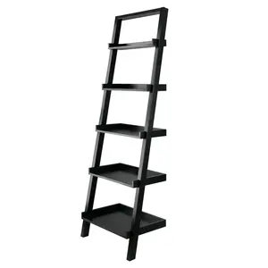 212 MAIN Modern 5-Tier Tip-Resistant Leaning Wooden Book Shelf, Black (Model 29553) - Household Modern Bookshelf