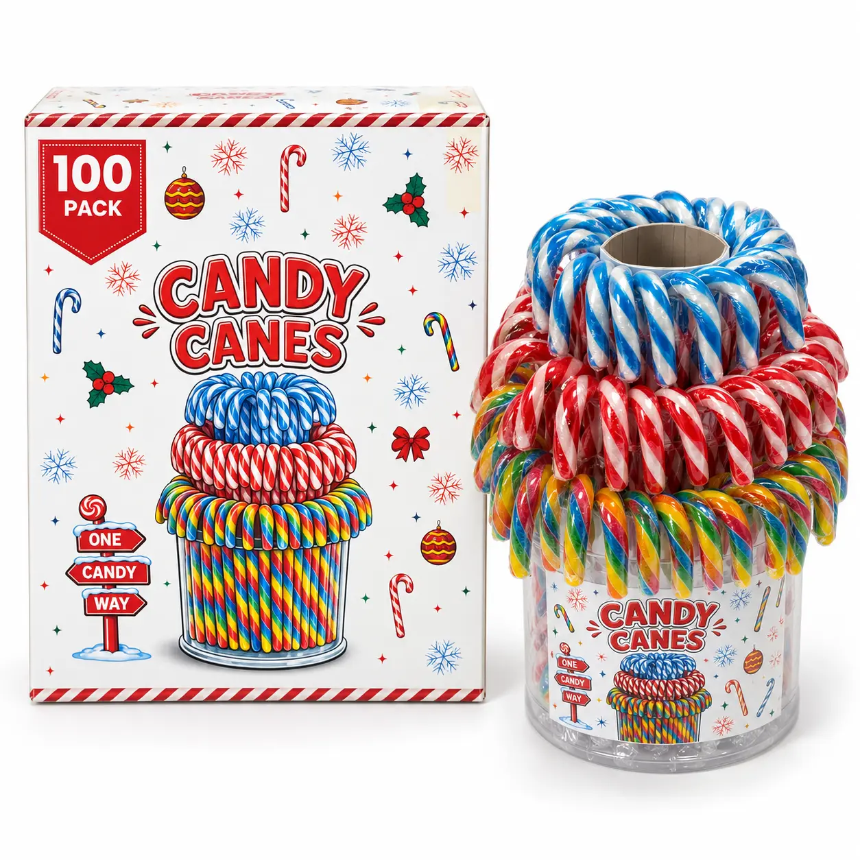 100-Pack Assorted Candy Canes – Peppermint, Cherry & Tutti Frutti Flavors – Individually Wrapped Holiday Candy for Christmas Parties, Stockings & Decorations