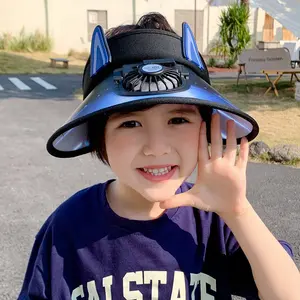 Fan hat Children's parent-child sun hat Big brim Cartoon men's and women's empty top sun protection hat Summer rechargeable hat