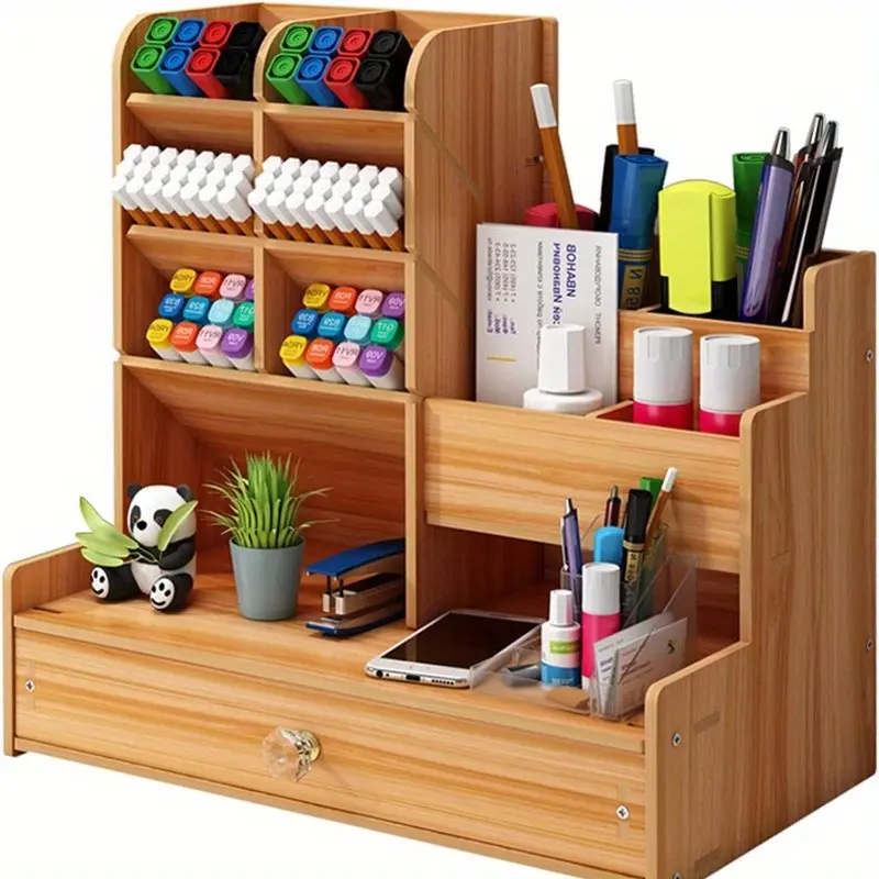 Large Wooden Writing Desk, Unique Design Pen and File Holder, Durable Wood Fiber Board Structure, Space Saving Storage Solution, Stationery Storage Organizer, Desk Tidy, Desk Accessory, Office Accessories