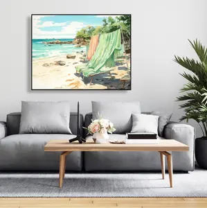 212 MAIN 36x48 in. Beach Calm White Framed Wall Artwork - Home Decor Wall Poster & Print for Elegant Room Decoration