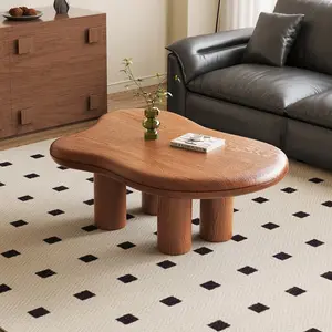 Guyii Walnut Cloud Coffee Table with 4 Legs, Modern Sofa Table, Mini Center Table, Small Irregular Tea Table for Living Room, Bedroom, Easy Assembly