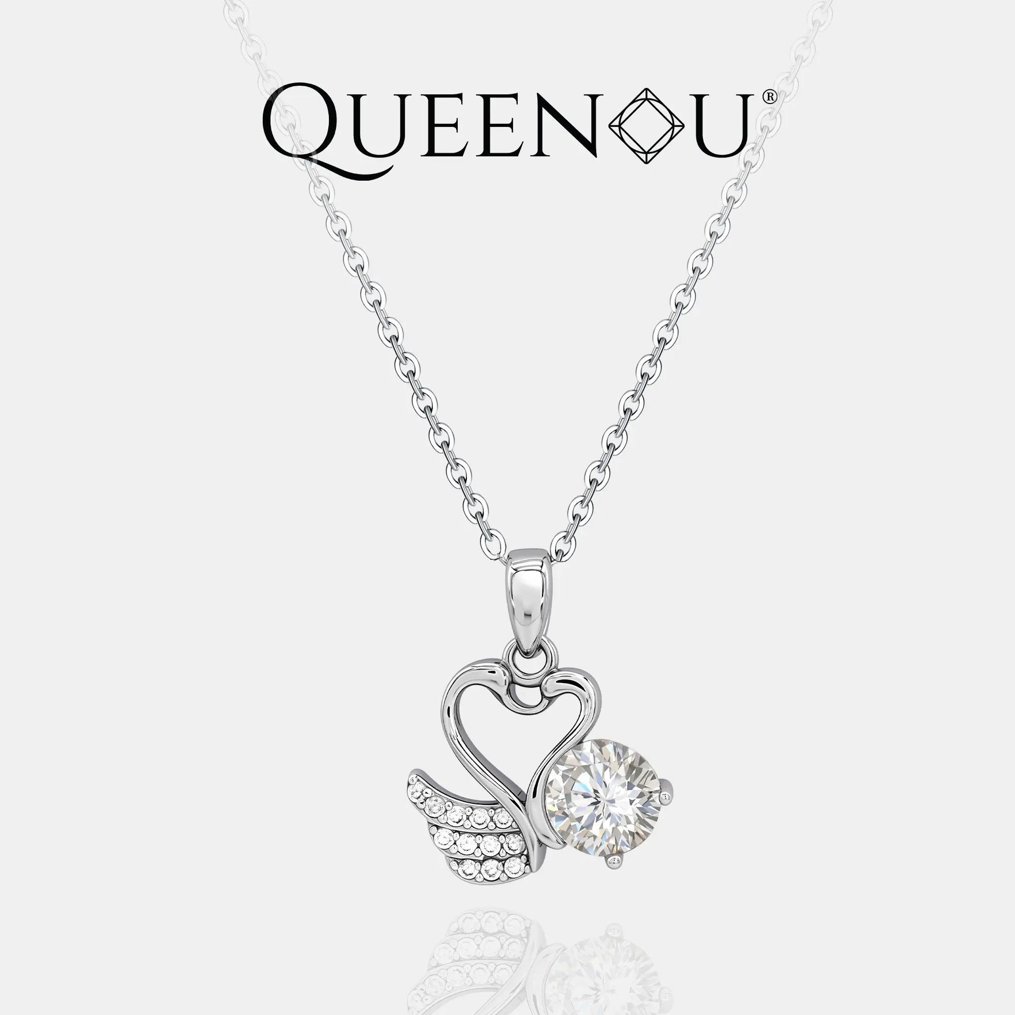 【1001】Asymmetric Swan Pendant Necklace | 1CT Synthetic Moissanite Feather | Love Couple Jewelry