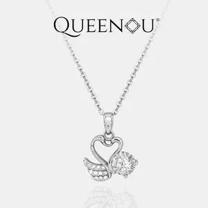 【1001】Asymmetric Swan Pendant Necklace | 1CT Synthetic Moissanite Feather | Love Couple Jewelry