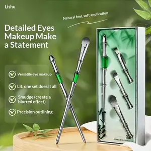 Lishu Bamboo Makeup Brush - 3-in-1 Eyeshadow & Eyeliner Brush with Blending Tip, Chinese Style, Professional Cosmetic Brush Set