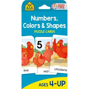 School Zone Numbers, Colors & Shapes Puzzle Cards: 56 Flash Cards, Pre-K, Preschool, Kindergarten, 18 Full-Color Puzzles, Animal Pictures, Animal Names, Counting, Early Math, Short Sentences, Ages 4+