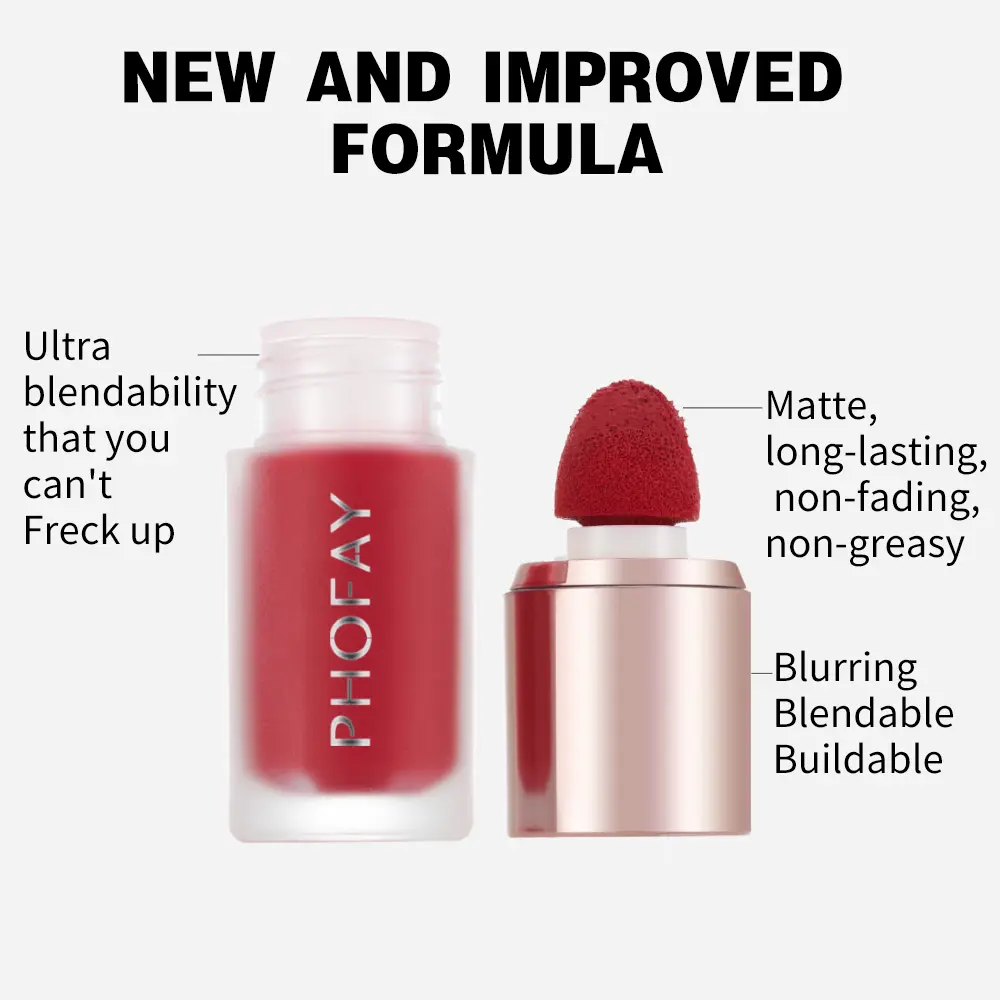 Matte Mousse Liquid Blush, Long-Lasting Non-Greasy Cosmetic with Sponge Applicator for Seamless Finish, 4.8 ML, Cheek Tint, Blend, Beauty Cosmetics, Adults, All Skin Types, 4.8Ml, Single Item, 24 Months, Streak-Free, Small Size, Regular Edition