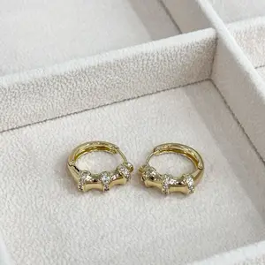 Bamboo Earrings Gold Plated 14k - Elegant Design with Sparkling Details