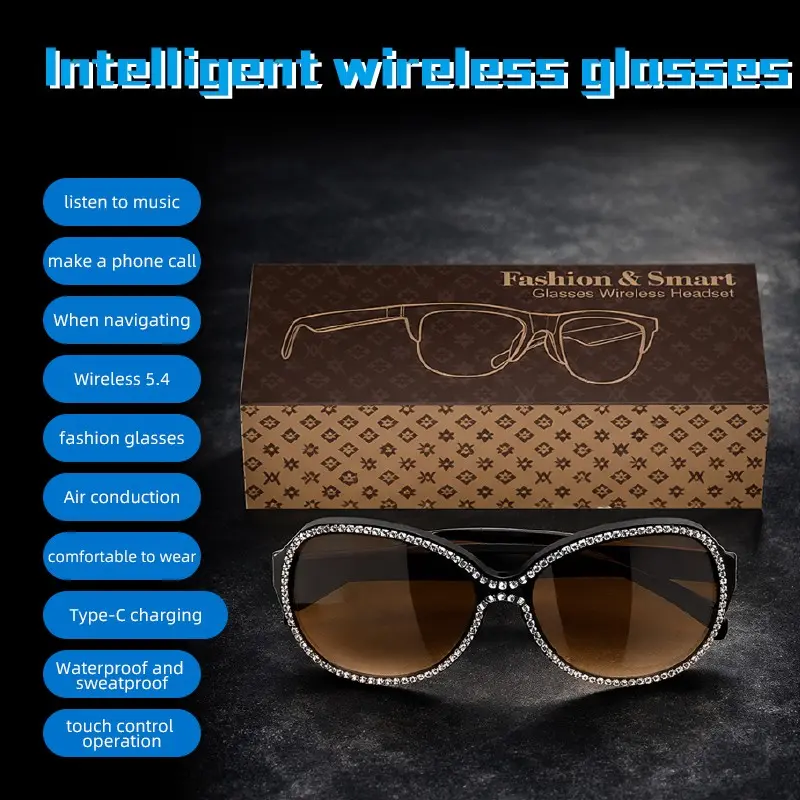 Nanzu Smart Glasses Bluetooth-compatible Headphones, Safety Glasses with Loudspeaker, UV Protection, Voice Control, Blue Light Lenses, Women