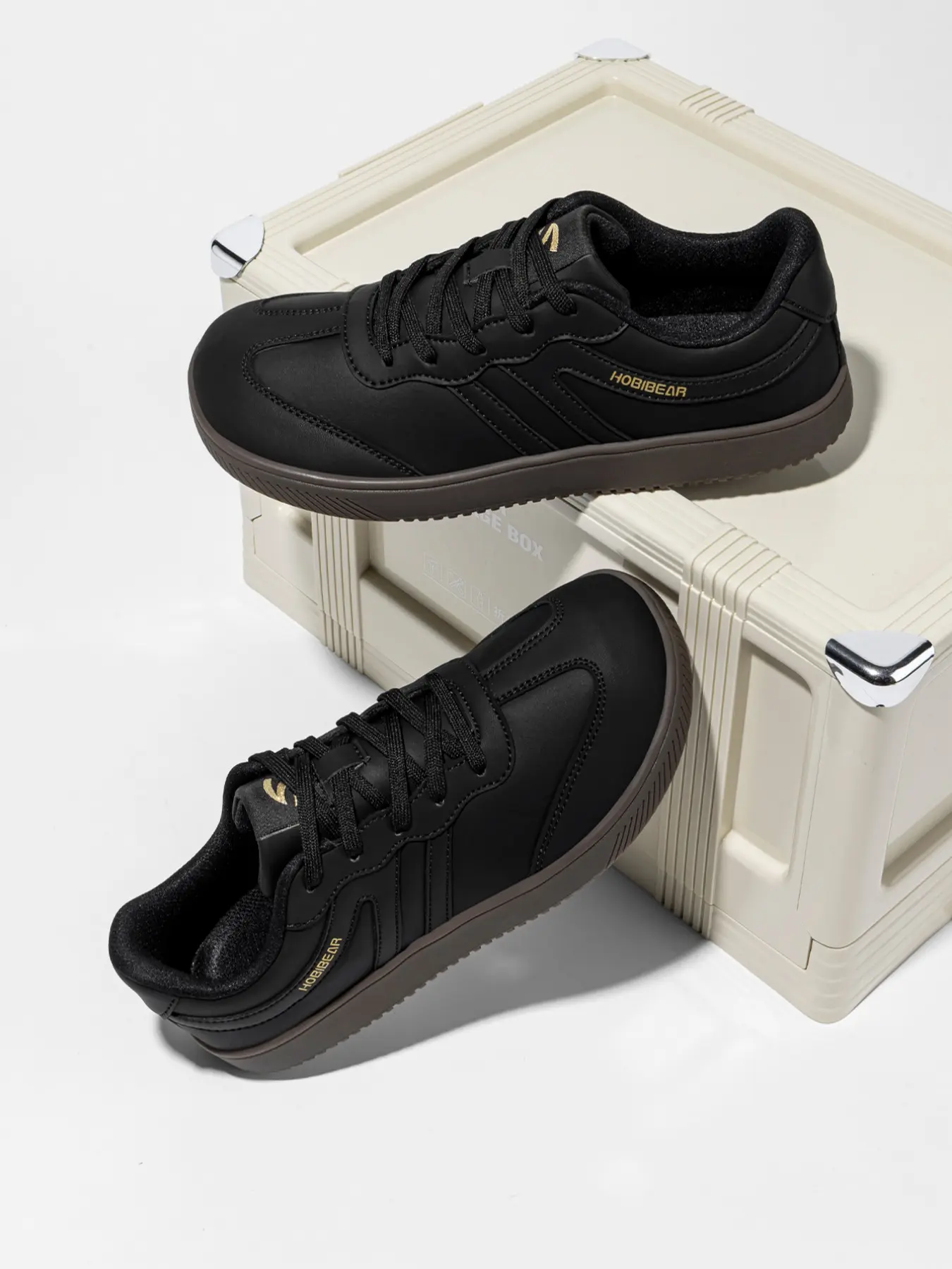 HOBIBEAR Spring Autumn Casual Athletic Training Shoes, Lightweight Soft Rubber Sole Sneakers, Round Toe PU Leather Low Top Wide Fit All Season Footwear, Sports Shoes