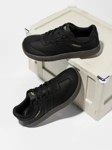 HOBIBEAR Spring Autumn Casual Athletic Training Shoes, Lightweight Soft Rubber Sole Sneakers, Round Toe PU Leather Low Top Wide Fit All Season Footwear