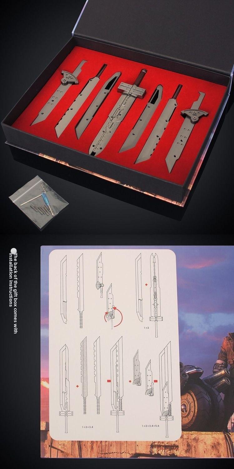 Final Fantasy Cloud Strife Gift Box Set Metal Destruction Greatsword Alloy Figure Collectible Keychain Ornament Toy