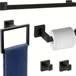 5 Pieces Bathroom Hardware Accessories Set Matte Black Towel Bar Set Towel Holder Racks Set for Bathroom,SUS304 Stainless Steel,Wall Mounted 15.7-Inch