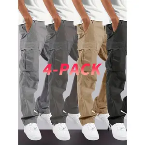 4pcs Men'S Cargo Pants - Loose Fit, Multi Pockets, Machine Washable, Ideal for Outdoor Activities in Spring & Autumn