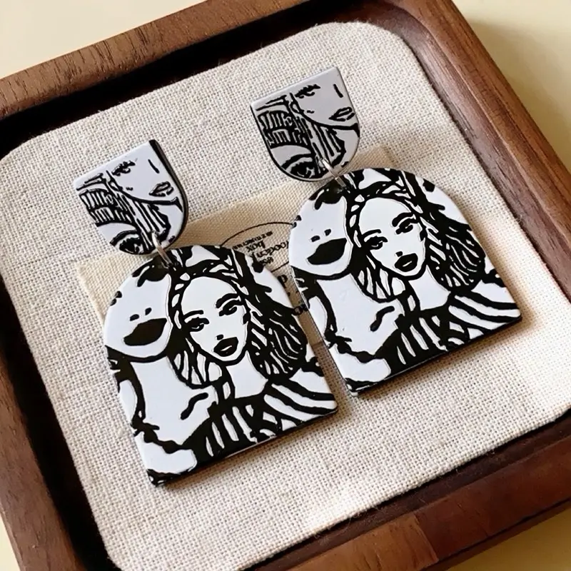 Y2K Pop Art Abstract Face Drop Earrings, Indie Aesthetic Funky Cartoon Doll Statement Jewelry, Trendy Retro Vintage Women Dangle Earrings, Quirky Art Figure Portrait Earrings for Daily Party Outfit, Tiktok Viral Must Have Gift for Her QuirkyEarrings Yello