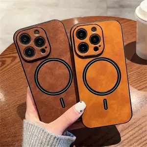 Luxury Wireless Charging Magnetic Cortex Leather Phone Case For iPhone 16 13 12 15 17ProMax 14Plus 14Pro Shockproof Bumper Cover