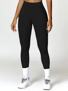 Women's Solid Basic Minimalist High Waist Sports Leggings, Casual Comfy Breathable Fitted Skinny Pants for Yoga Gym Workout Running, Ladies Sportswear for All Seasons