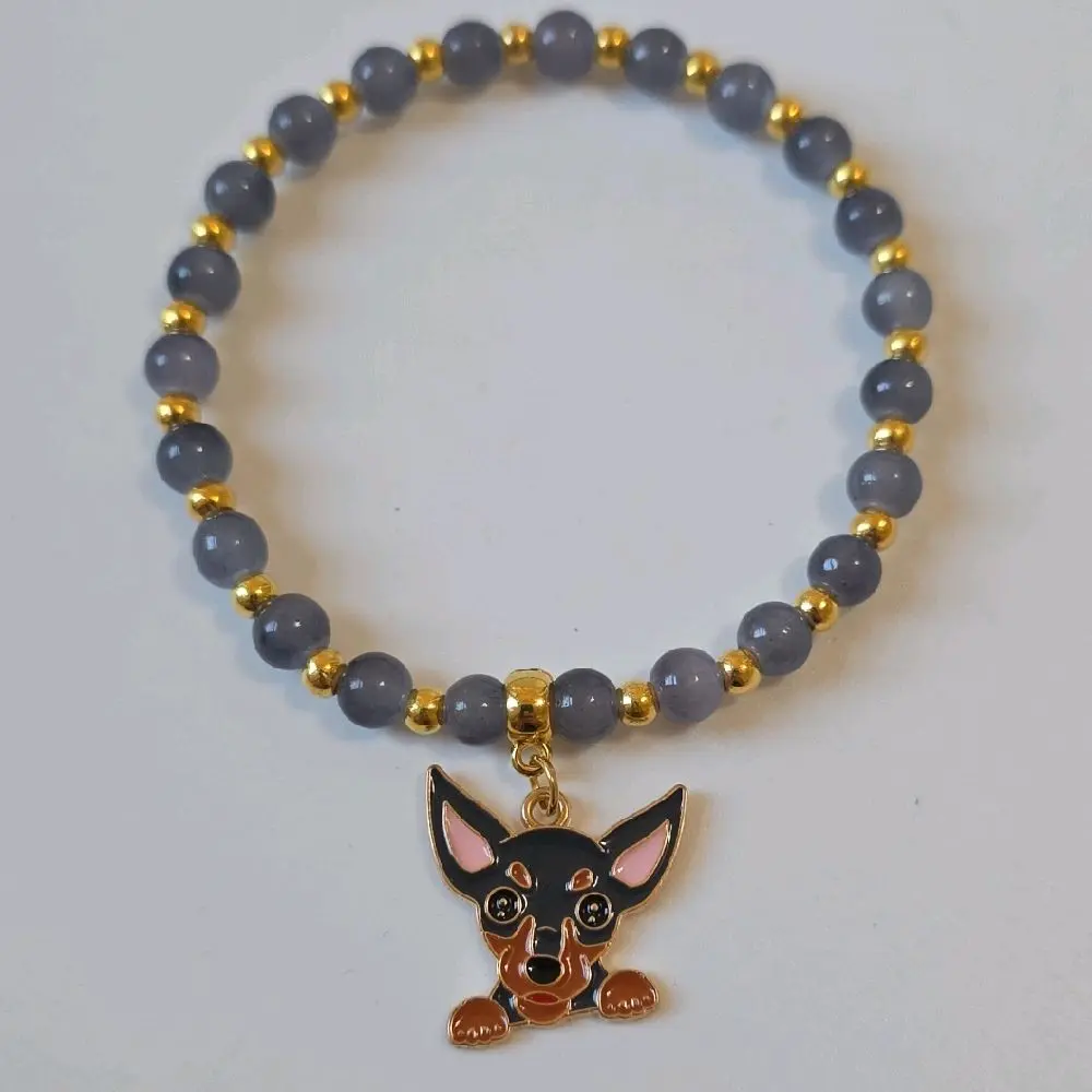 Adorable Dog Charm Bracelet with Gold Beads and a Charming Dog Pendant 6mm bead style