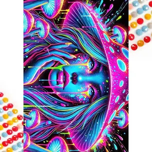 5D DIY Diamond Arts Colorful Painting Kit, Mushroom Girl Pattern Diamond Arts Colorful Painting Without Frame, DIY Decor Painting for Bedroom, Diamond Painting Kits