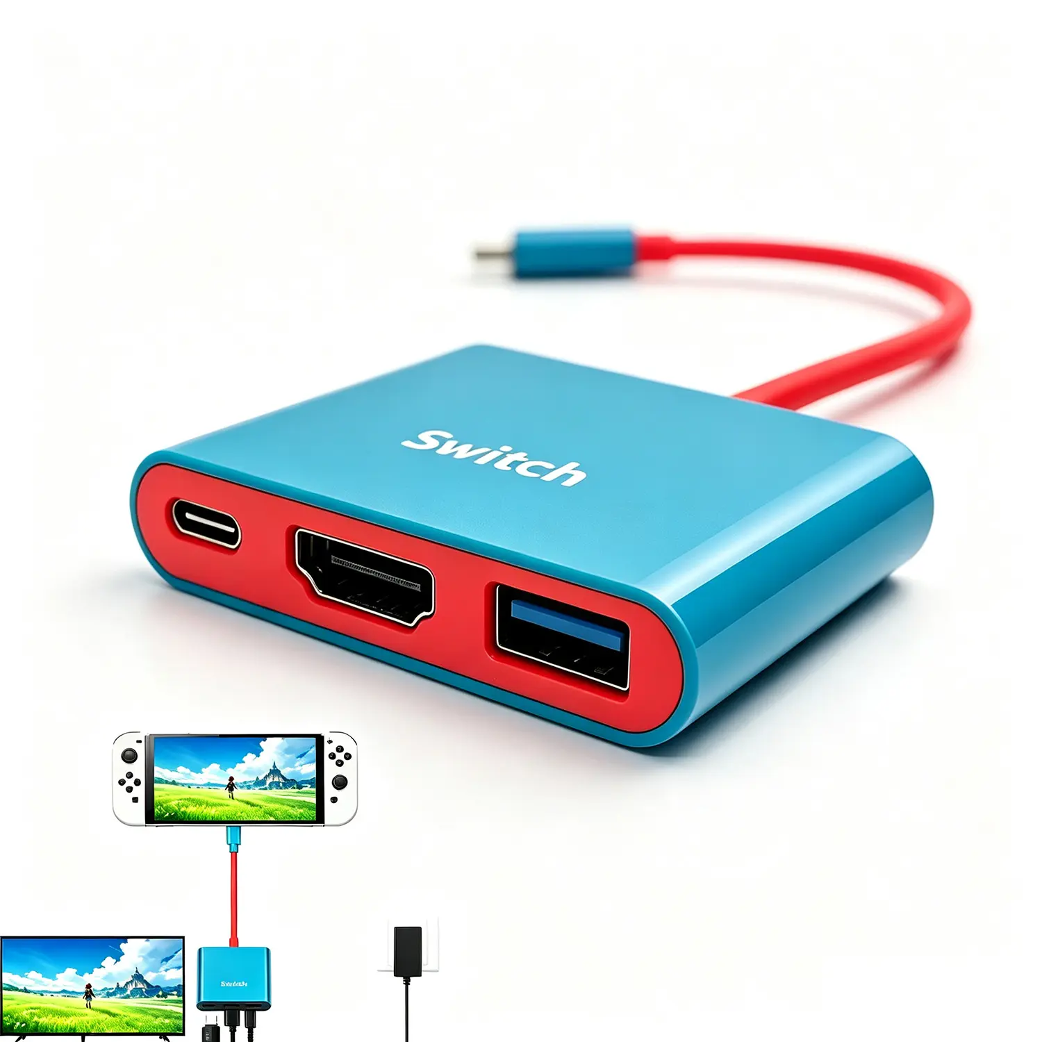 Switch HDMI Dock Adapter Compatible with Nintendo Switch Portable Docking Station for Switch, for Switch 1/2/Oled, Steam Deck, USB-C to HDMI 2.0, 4K60Hz, USB 3.0 PD Port