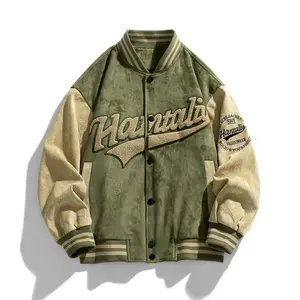American retro baseball jacket men's autumn and winter fashion street three-dimensional embroidery suede leather retro worn-out oversized jacket men's embroidery