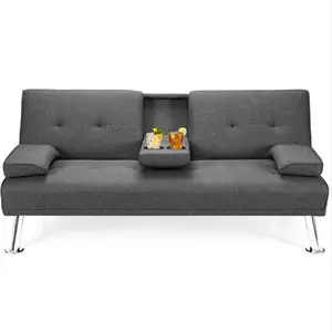 Giantex modern folding sofa bed with detachable armrests, 2 cup holders, futon sofa bed, sleeper sofa, convertible sofa bed, modern sofa bed