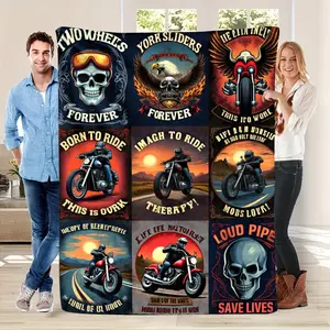 Cozy Motorcycle Themed Flannel Throw Blanket with Biker Quotes Designs Soft Warm for Motorcycle Lovers Garage Home Use Perfect Gift for Bikers
