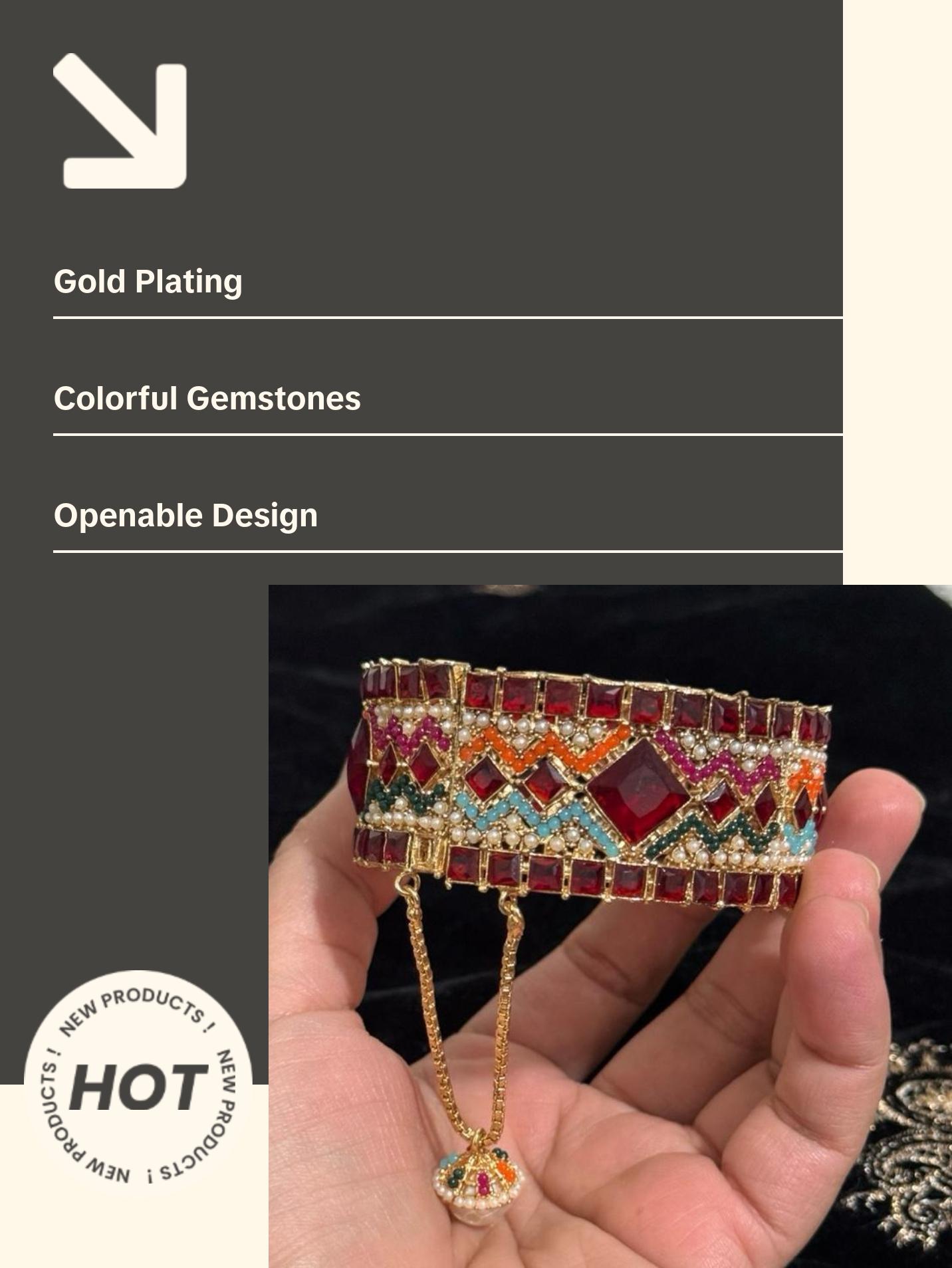 Premium Openable Statement SINGLE Bangle - 2.4, 2.6 and 2.8 with Gold Plating and Colorful Gemstones for Festive Wear simple style jewelry Premium Openable Statement SINGLE Bangle - 2.4, 2.6 and 2.8 with Gold Plating and Colorful Gemstones for Festive Wear simple style jewelry