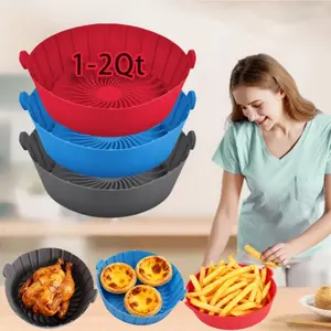 3 Pack Air Fryer Silicone Liners,7 Inch Round Silicone Air Fryer Liners,Reusable Silicone Airfryer Liners, Baking Basket Accessories.For Frying French Fries, Chicken Wings, Chicken Rice Pudding, Egg Tarts, Bread