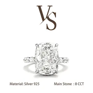 [Venus Jewelry] Lab Created Gemstone 8 CCT Cushion Cut Diamond Band Solid Silver 925 Ring