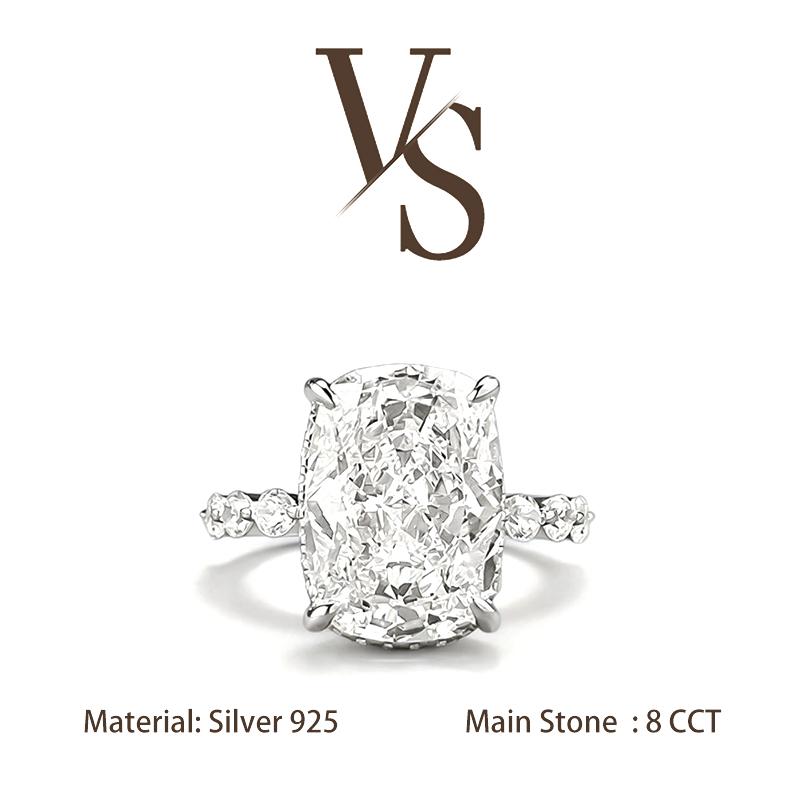 [Venus Jewelry] Lab Created Gemstone 8 CCT Cushion Cut Diamond Band Solid Silver 925 Ring