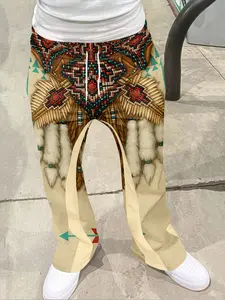 Men's Loose Fit 3D Print Bell Bottom Pants, Casual Sporty Streetwear, Casual Street Style, Geometric Pattern, All Seasons, Hip Hop Vintage Holiday, Casual Fashion Trousers