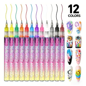 12-Color Nail Art Graffiti Pens Set, Quick Dry Waterproof Smudge-Proof Long Lasting Acrylic Markers, 3D DIY Drawing Liner for French Nails, Gel Polish Manicure Salon at Home, Perfect for Beginners, Daily Wear & Party, Birthday, Valentine's Day gifts