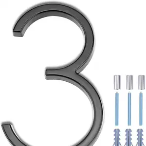 Zinc-Iron Alloy Door Number Plate with Black Digits, Stainless Steel Accessory Nameplate, House Number Plate