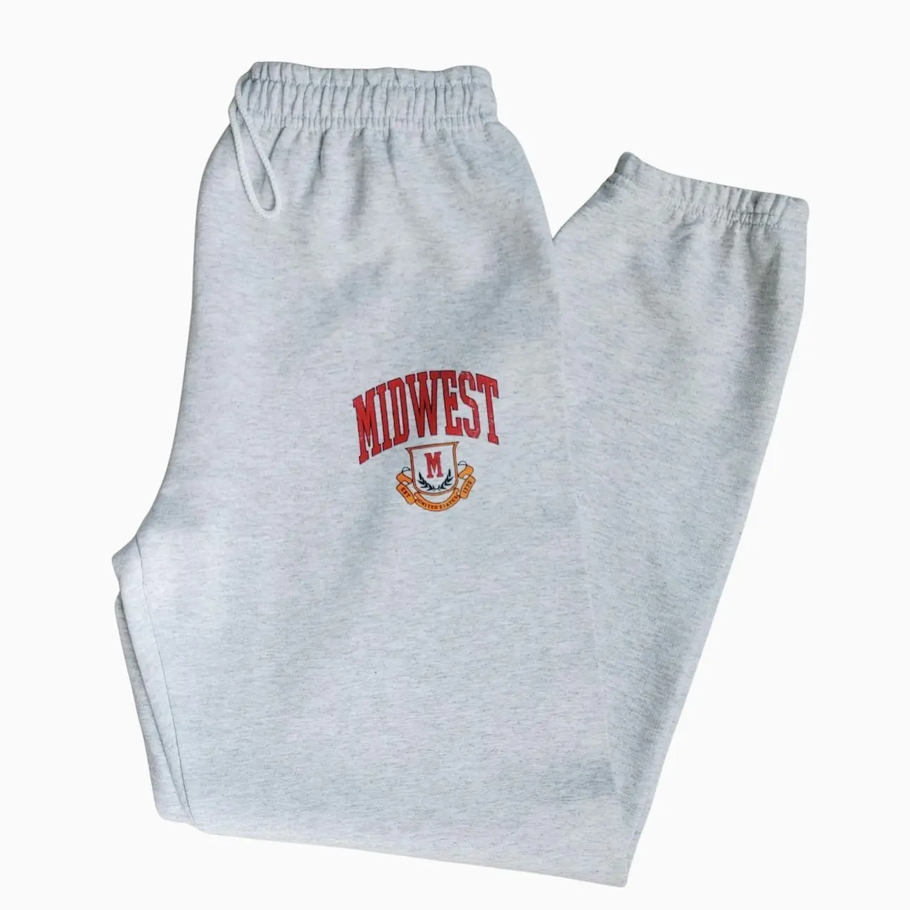 Midwest Logo Sweatpants, Distressed Varsity Joggers, Ash Gray Oversized Gildan Sweatpants, Unisex Drawstring Lounge Pants C