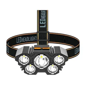 5LED Strong Headlight, 1pc Rechargeable Waterproof Headlight, Outdoor Fishing Super Long Battery Life Headlight for Running, Fishing, Camping, Hiking, Rechargeable Led Headlamp, Headlamp Flashlight