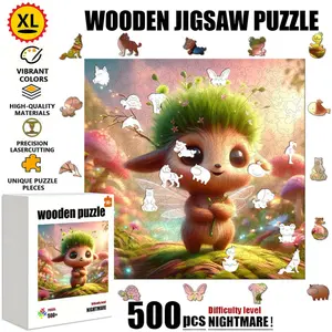 [1 Box(500 pcs)] Whisper of the Grass-Crowned Winged Spirit wooden puzzle with unique irregular shapes, seamlessly interlocking. It is a great gift choice for Christmas, Halloween, or housewarming